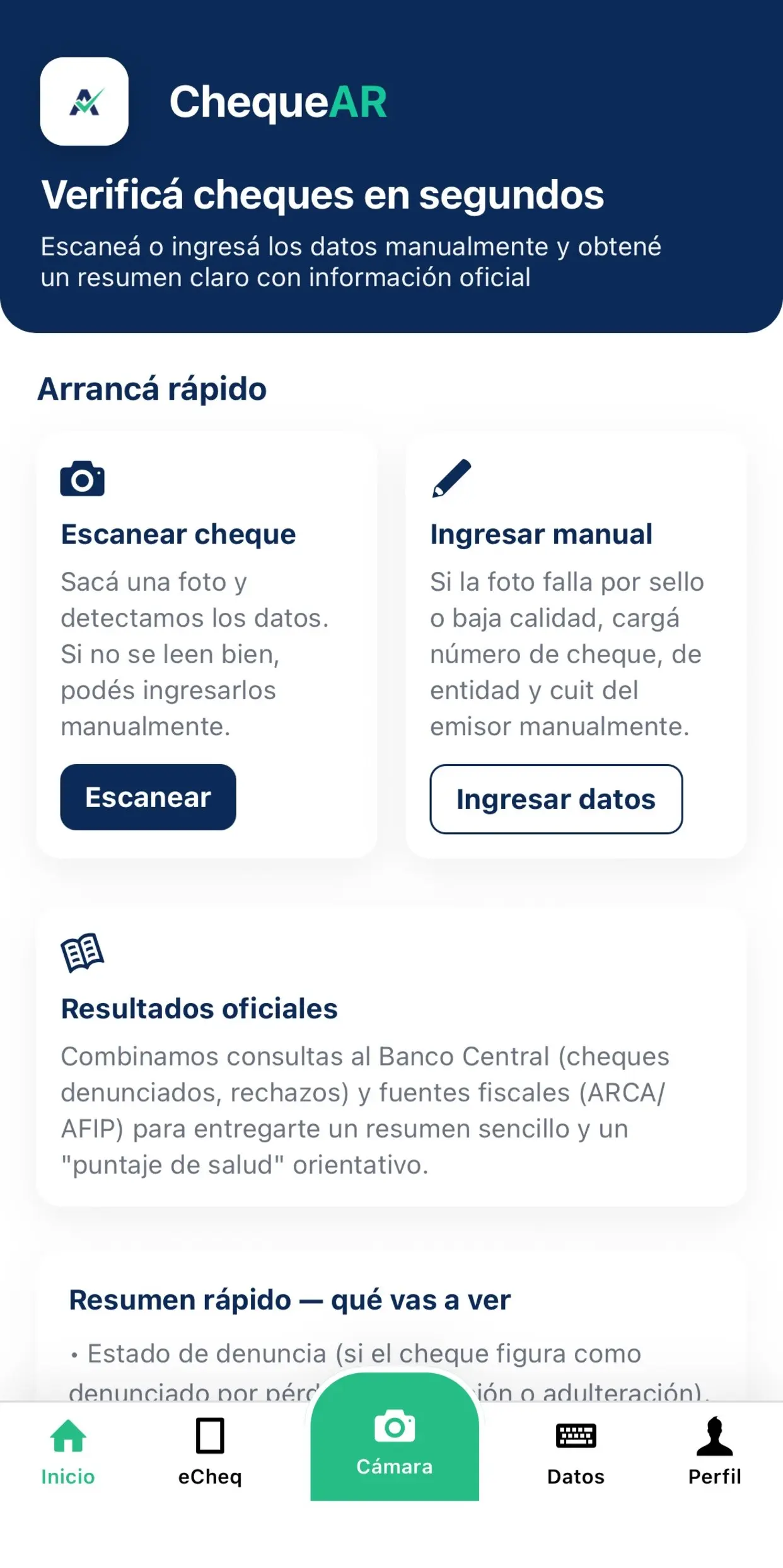 ChequeAR App Screenshot secundaria